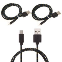 2m USB-C Nylon Kabel Ladekabel Datenkabel Typ C USB 2.0 Schwarz