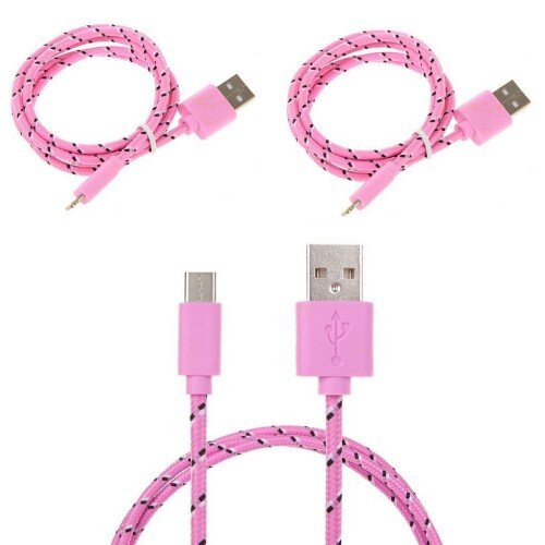 2m USB-C Nylon Kabel Ladekabel Datenkabel Typ C USB 2.0 Rosa