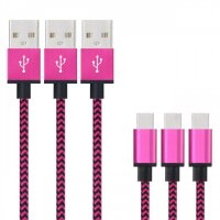 2m Premium Nylon USB-C Kabel Ladekabel Datenkabel Typ C USB 2.0 Pink