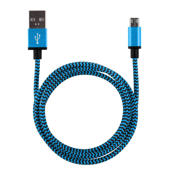 1m Premium Metall/Nylon Micro USB Ladekabel Blau