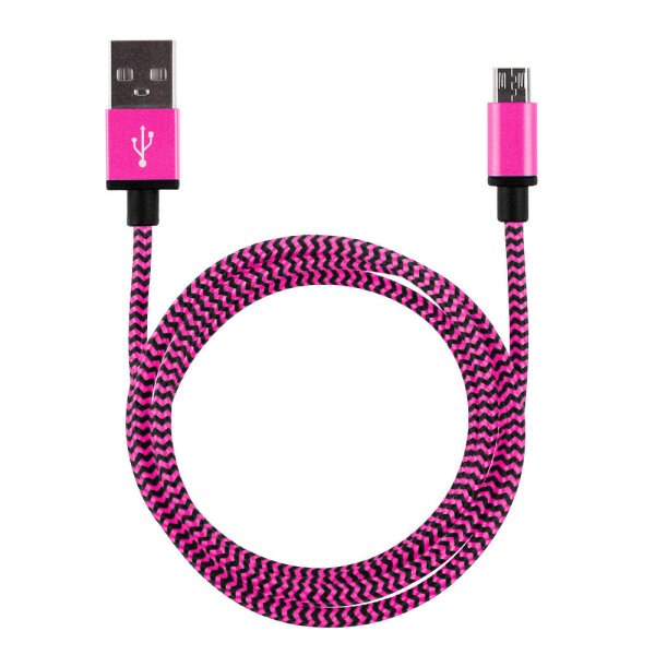 2m Premium Metall/Nylon Micro USB Ladekabel Pink - N